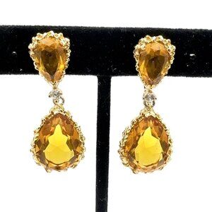 PANETTA brutalist clip-on earrings - gold nugget faux citrine teardrop dangle